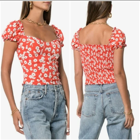 Reformation Jewel Floral Print Sweetheart Neckline Bustier Top Size 12 - Picture 2 of 10